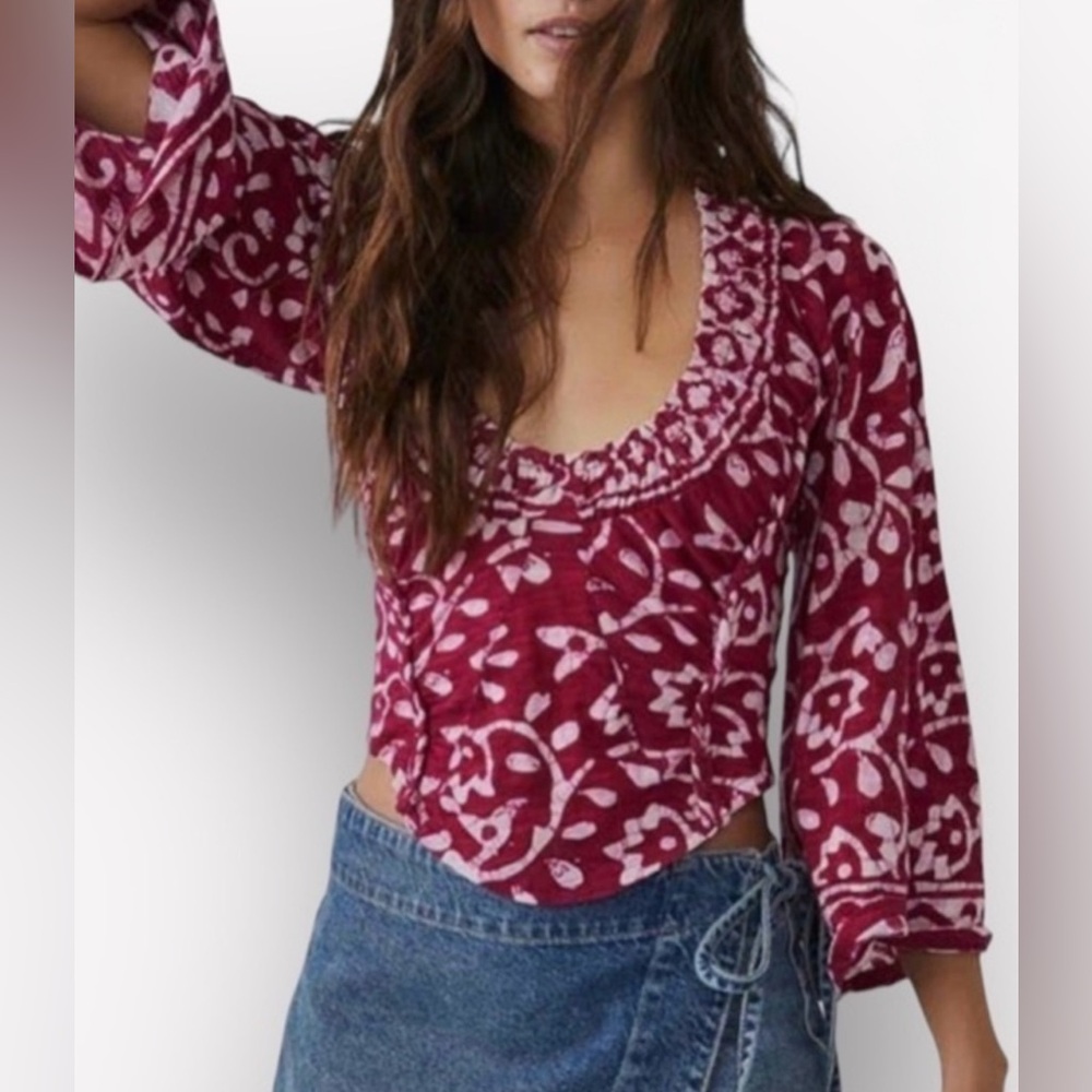 NWT Free People On the block Floral Red Top Shirt Women’s Medium